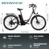 VIVI 26 Inch Wheel 350W Electric Cruiser Bike with Removable 36V 8Ah Battery